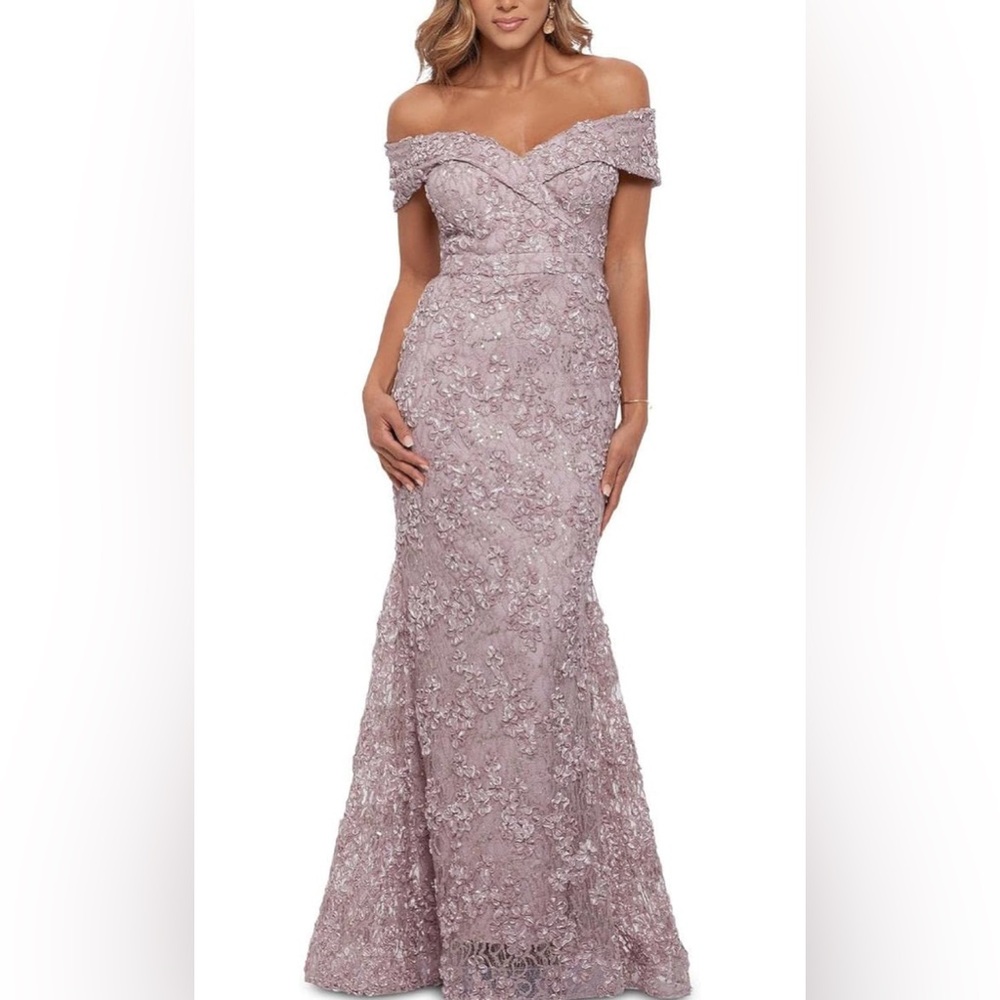 Xscape long off shoulder dress